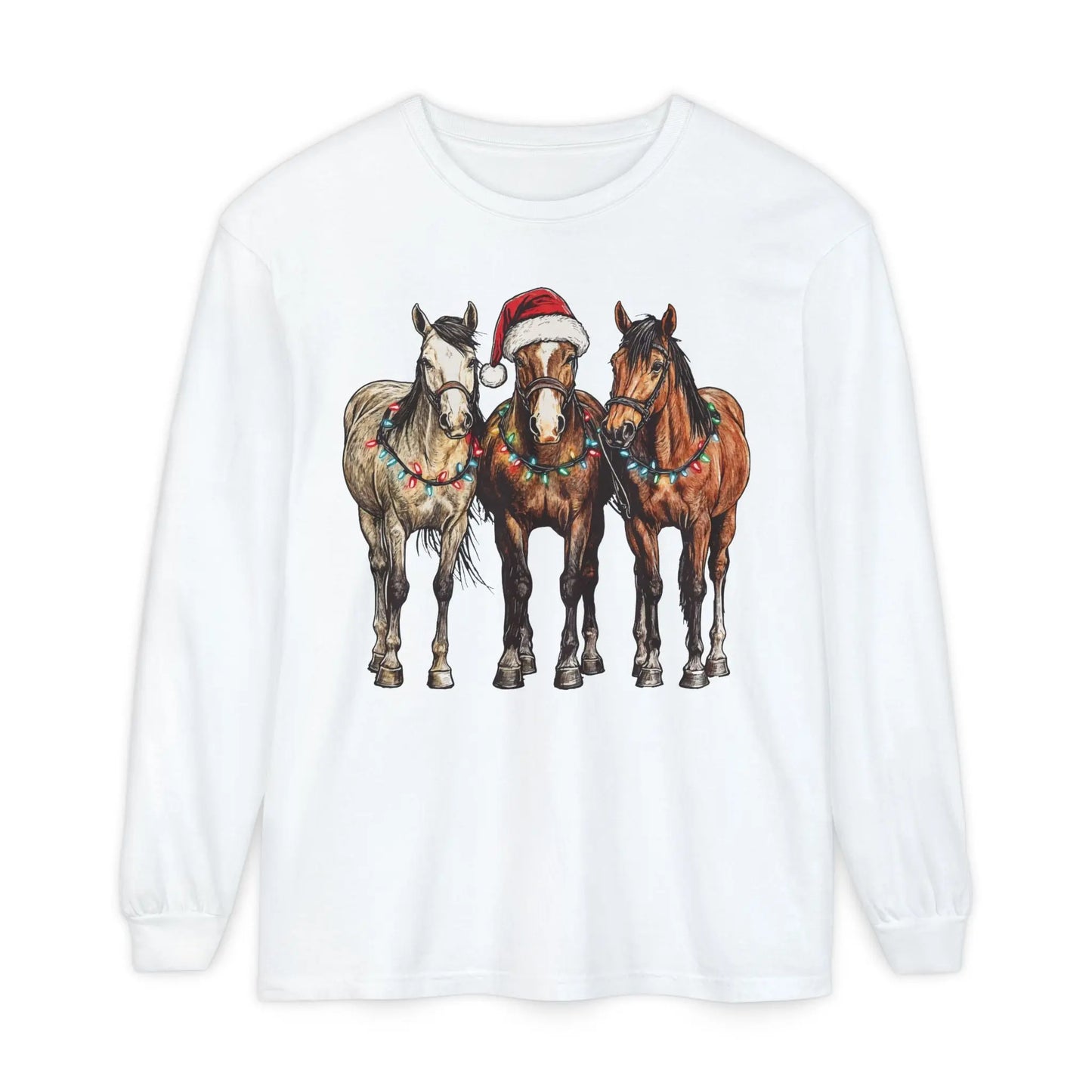 Christmas Horse Long Sleeve Shirt Printify