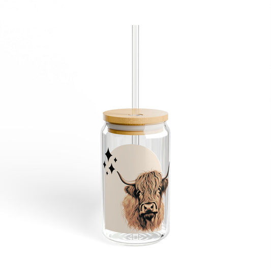 Boho Highland Cow Sipper Glass