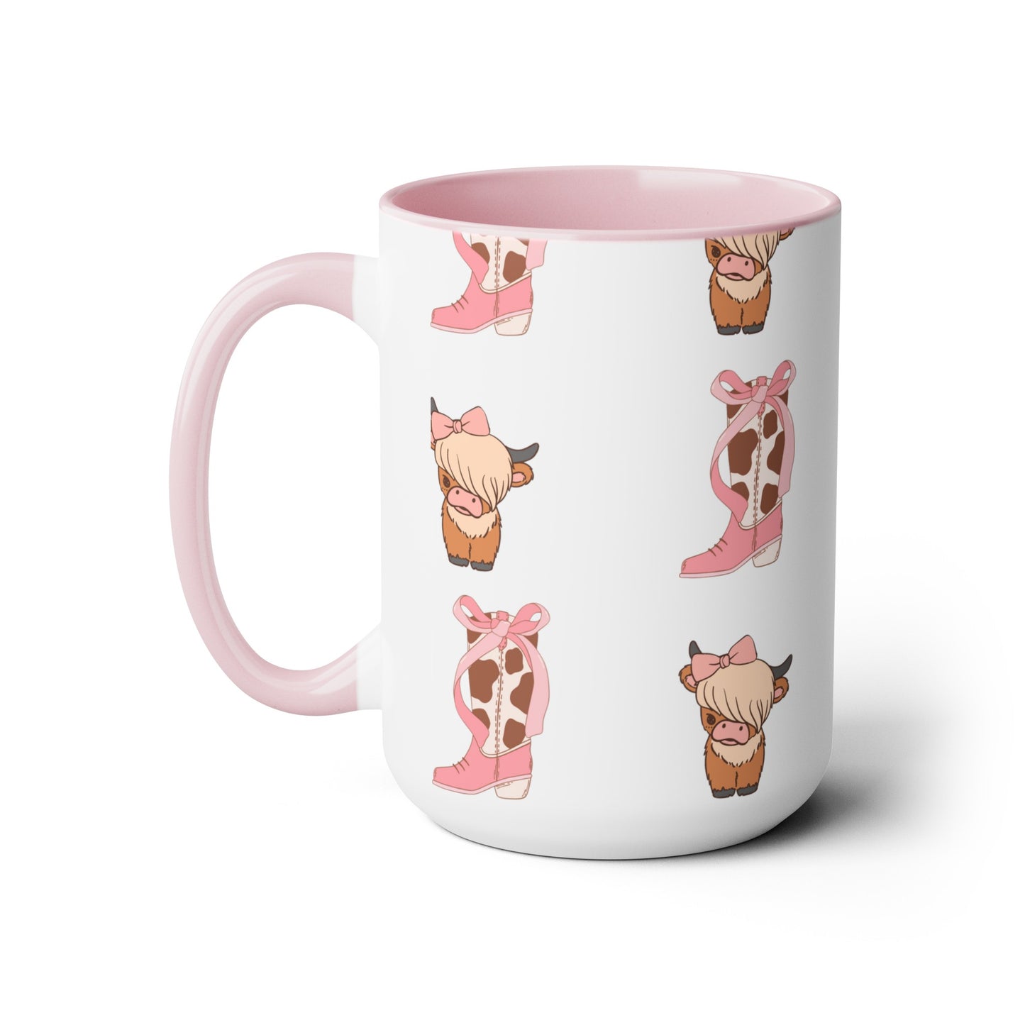 Highland cow and pink cowgirl boots Coquette Coffee and Tea Ceramic Mug