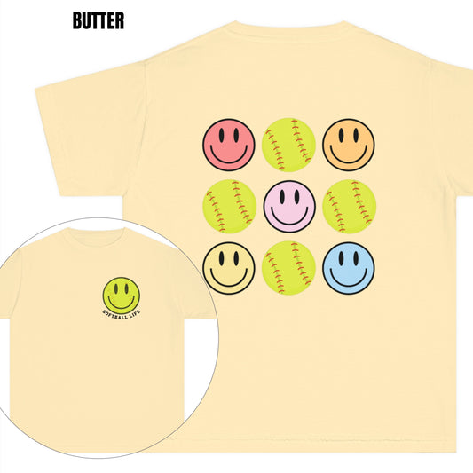 YOUTH Retro Softball Life Smiley Tee