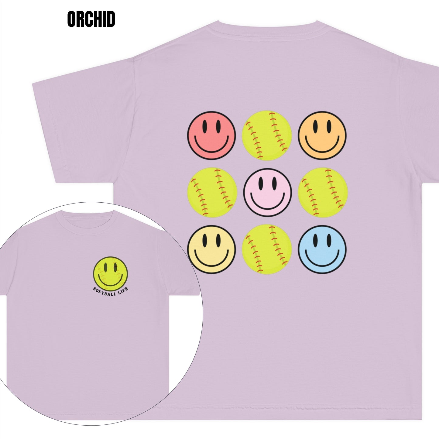 YOUTH Retro Softball Life Smiley Tee