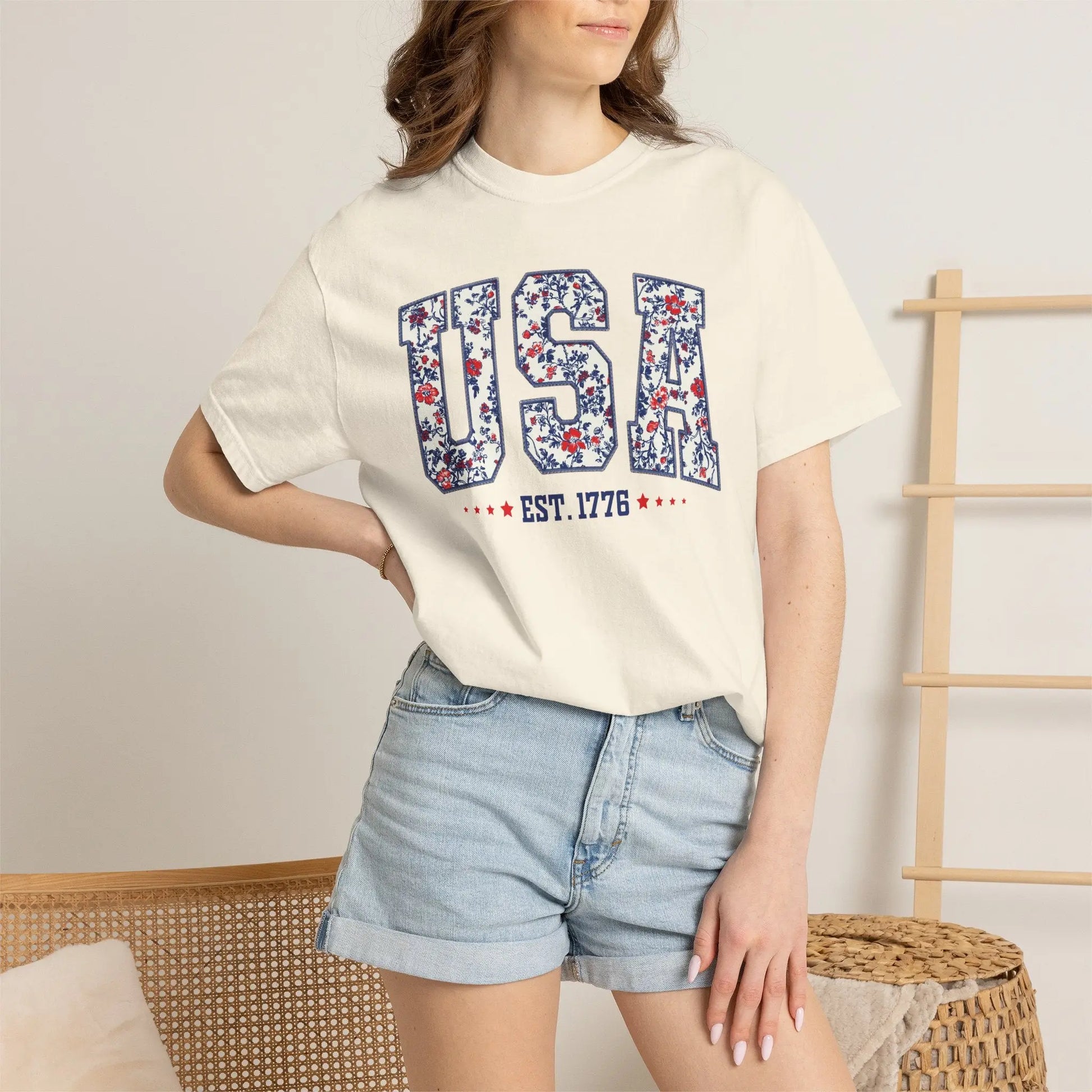 Floral USA Graphic T-Shirt Printify