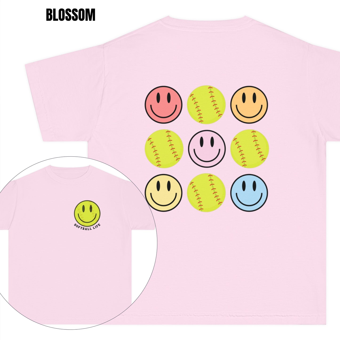 YOUTH Retro Softball Life Smiley Tee