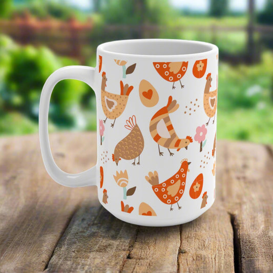 Chickens Flowers and Eggs Ceramic Coffee and Tea Mug