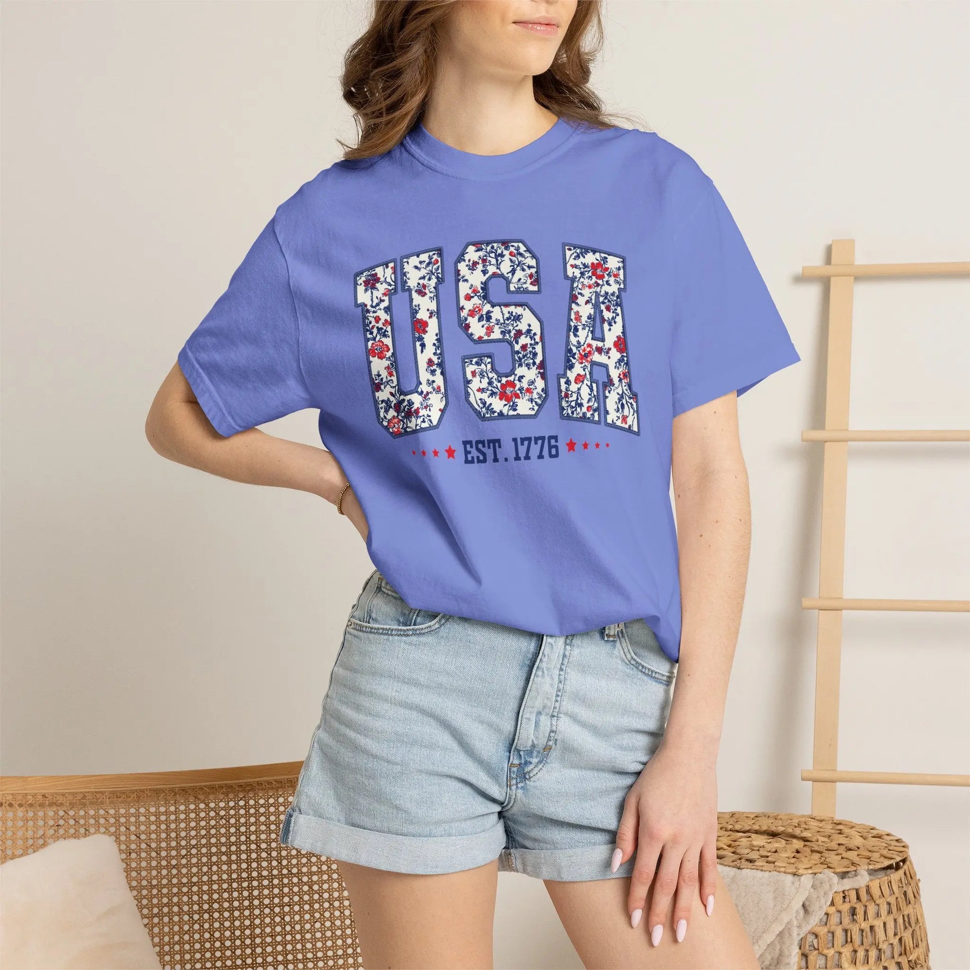Floral USA Graphic T-Shirt Printify