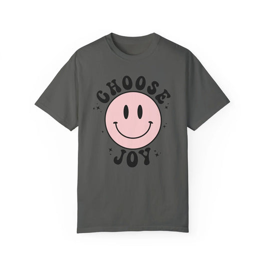 Choose Joy (Large) Comfort Colors T-Shirt, Smiley Face Tee, Retro Graphic Shirt, Gift for Teen Girls, Trendy Apparel, Faith Tshirt Printify