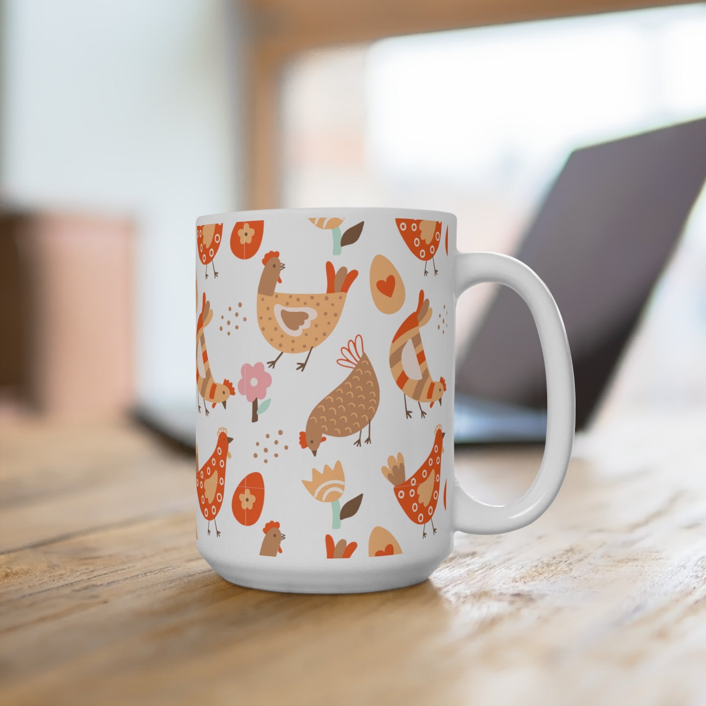 Chickens Flowers and Eggs Ceramic Coffee and Tea Mug