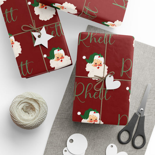 Wrapping Paper Roll - Custom Name Retro Santa