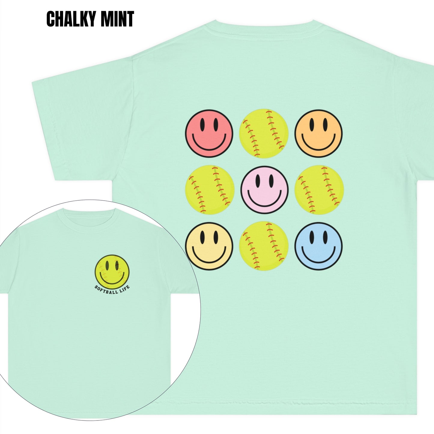 YOUTH Retro Softball Life Smiley Tee