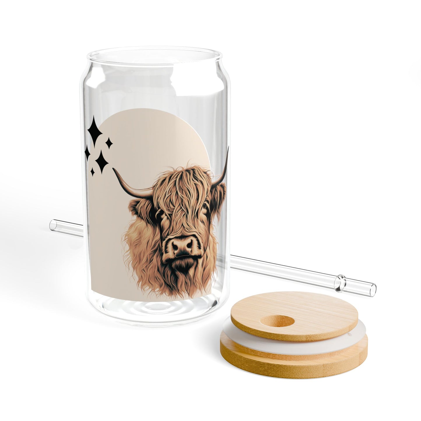 Boho Highland Cow Sipper Glass