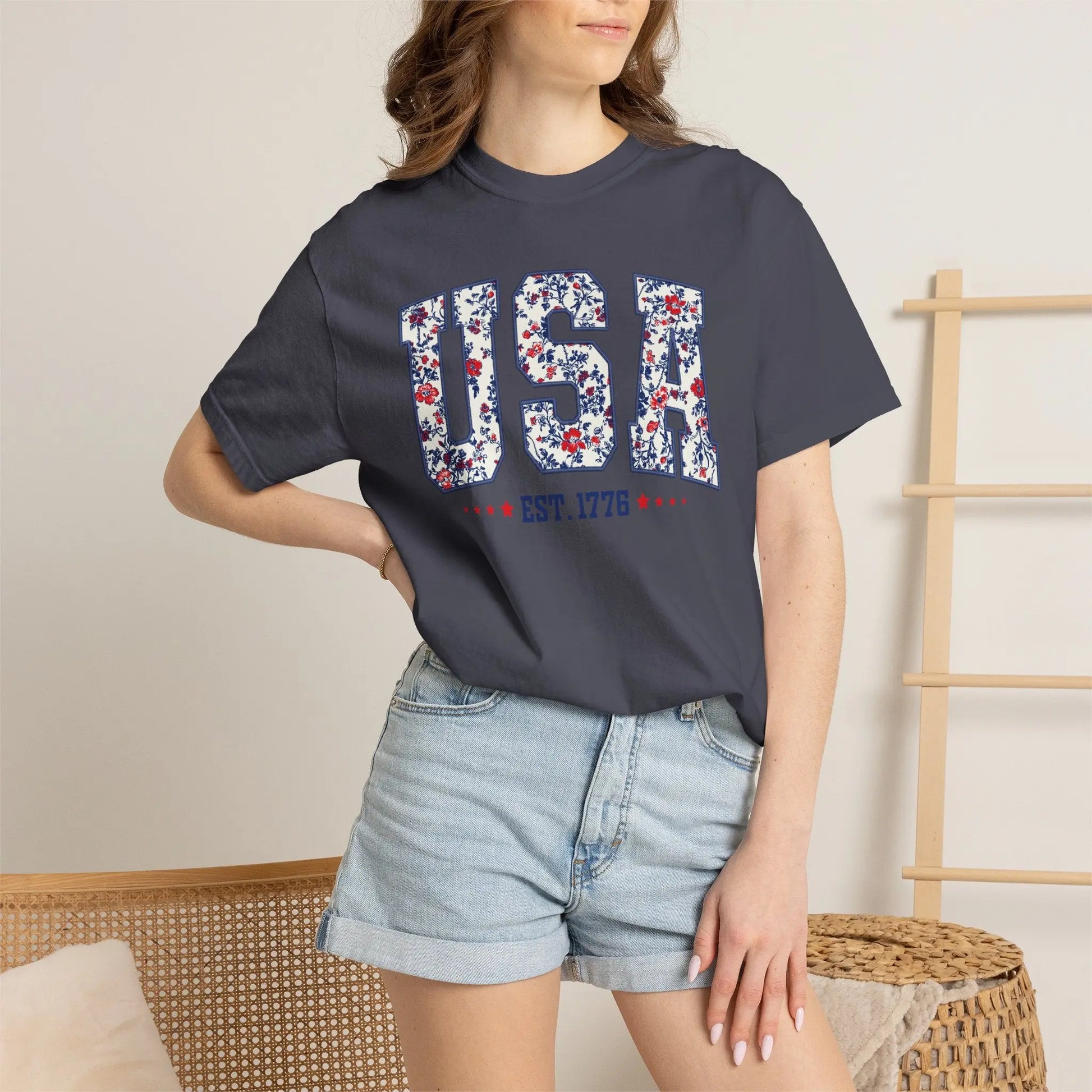 Floral USA Graphic T-Shirt Printify
