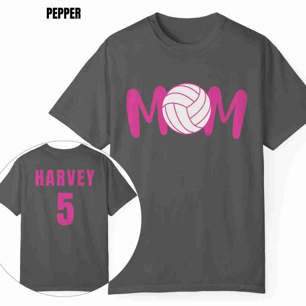 Custom MOM Volleyball Tee with Personalized Name and Number on Back