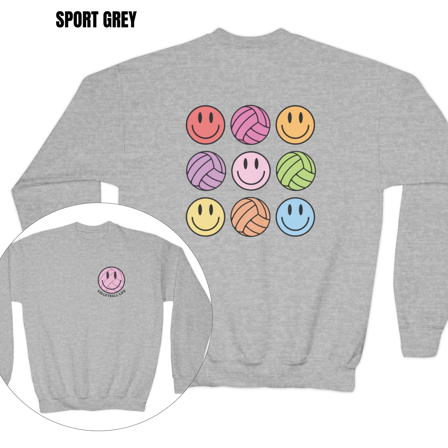 Youth Retro Volleyball Life Smiley Crewneck Sweatshirt, Volleyball Season, Travel Ball, Club, Select, Gift for Her, Daughter