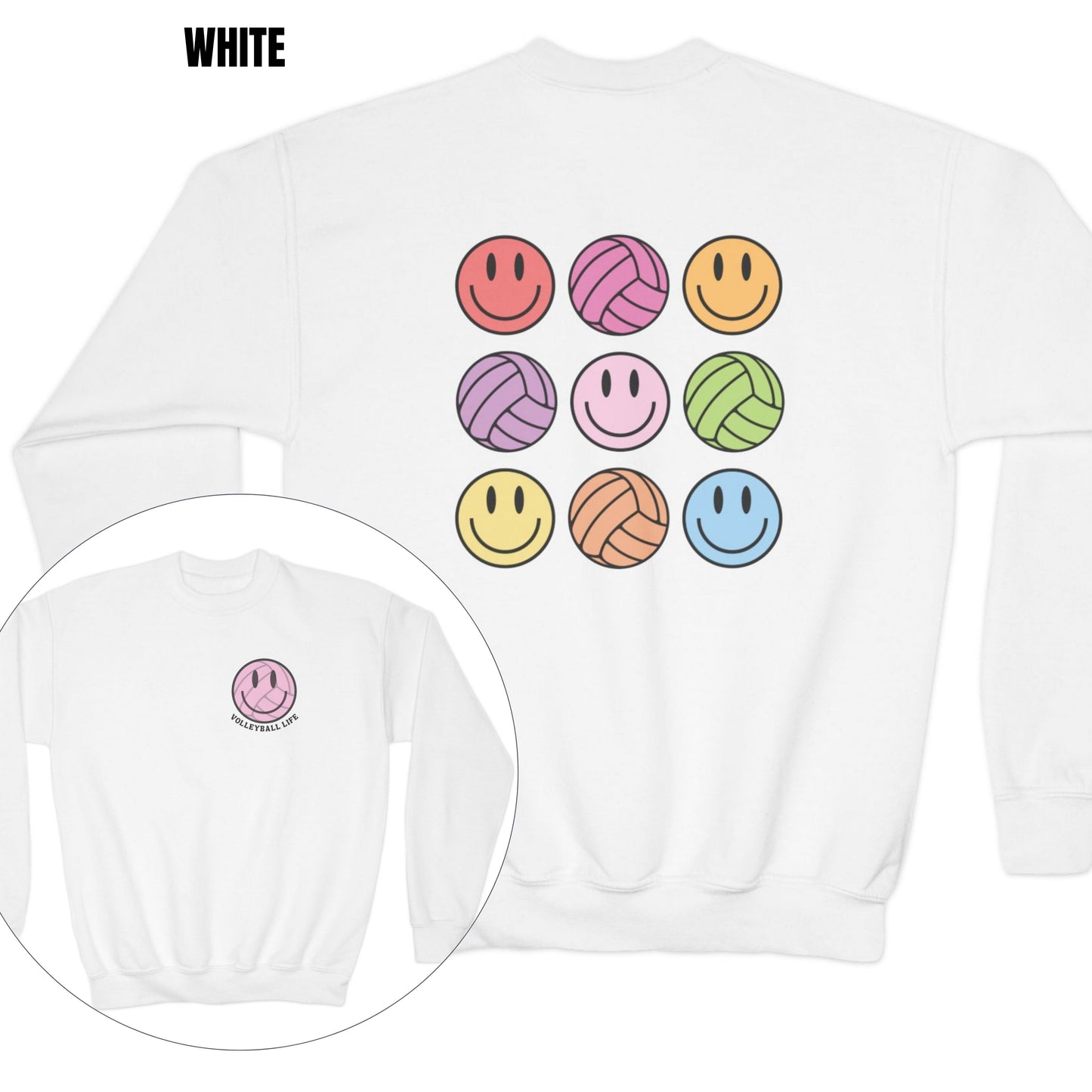 Youth Retro Volleyball Life Smiley Crewneck Sweatshirt, Volleyball Season, Travel Ball, Club, Select, Gift for Her, Daughter