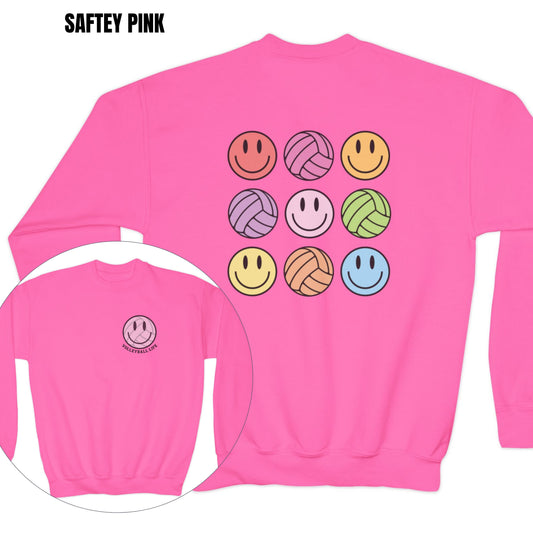 Youth Retro Volleyball Life Smiley Crewneck Sweatshirt, Volleyball Season, Travel Ball, Club, Select, Gift for Her, Daughter