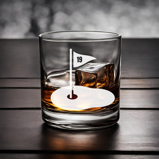 19th Hole Whiskey Bar Glass, Golf Enthusiast Gift, Gift for Dad, Father's Day, Rocks Glass, Groomsmen, Bachelor Gift, Bridal Party