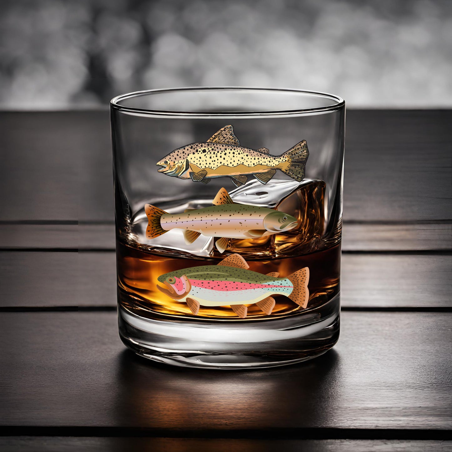 Trout Whiskey Bar Glass, Trout Rocks Glass, Fishing Whiskey Tumbler, Gift for Dad, Father's Day, Groomsmen, Best Man, Wedding Party