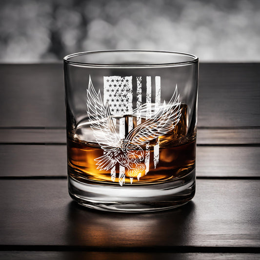 Eagle American Flag Whiskey Bar Glass, Patriot, Father's Day Gift, Groomsmen Proposal, Gift for Veteran, Whiskey Connoisseur, Rocks Glass