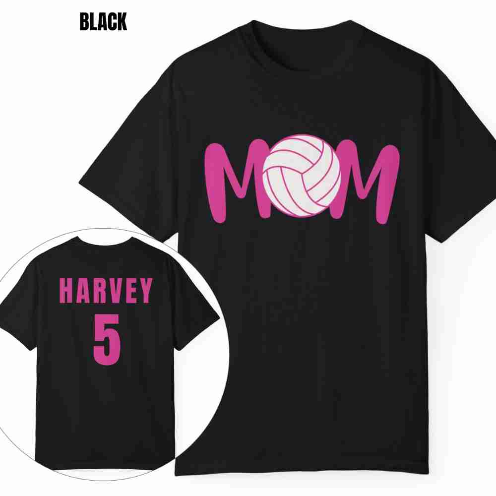 Custom MOM Volleyball Tee with Personalized Name and Number on Back