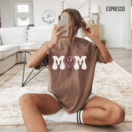 MOM Smiley -White and Pink - Tee