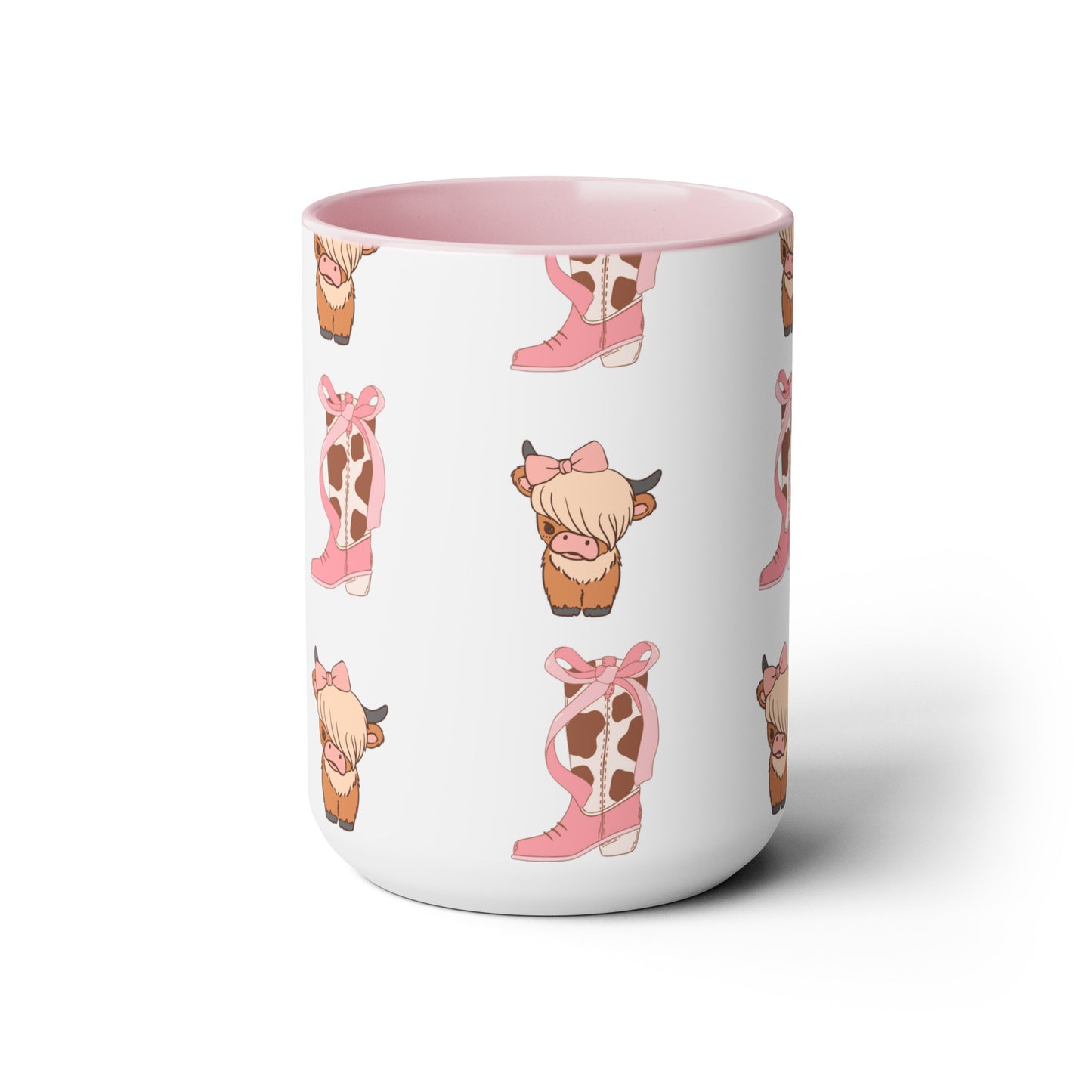 Highland cow and pink cowgirl boots Coquette Coffee and Tea Ceramic Mug