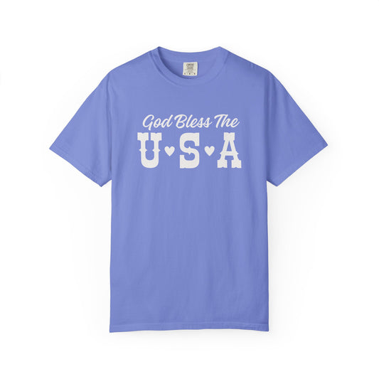God Bless The USA Unisex Garment-Dyed T-shirt, Casual Tee, Patriotic Apparel, American Pride Clothing, Gift for Veterans, July 4th Celebration