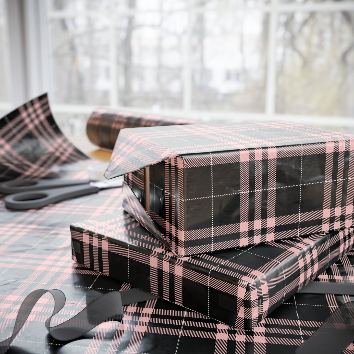 Pink and Black Plaid Gift Wrap