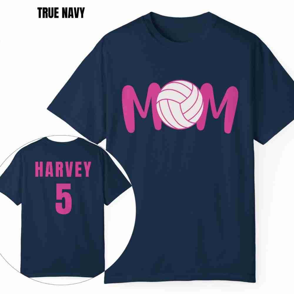 Custom MOM Volleyball Tee with Personalized Name and Number on Back