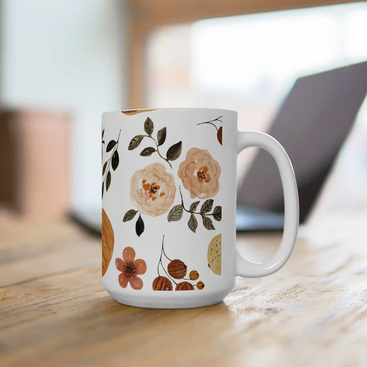Fall Floral Ceramic Mug 15oz Printify