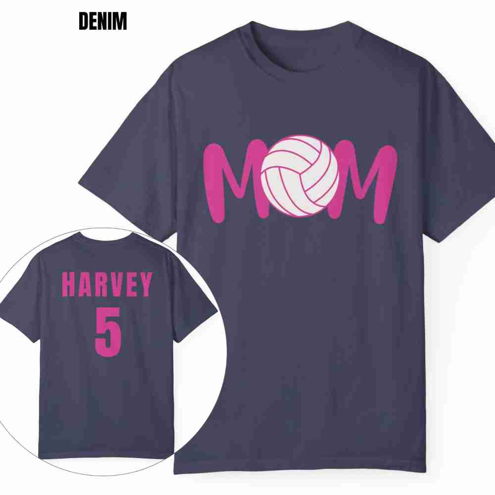 Custom MOM Volleyball Tee with Personalized Name and Number on Back