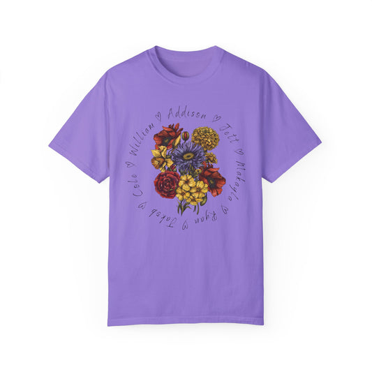 Custom Birth Flower Bouquet Tee with Personalized Names