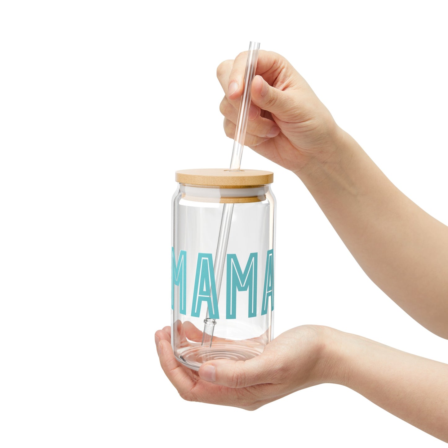 Minimalist MAMA Iced Coffee Glass Can Tumbler with Bamboo Lid and Straw