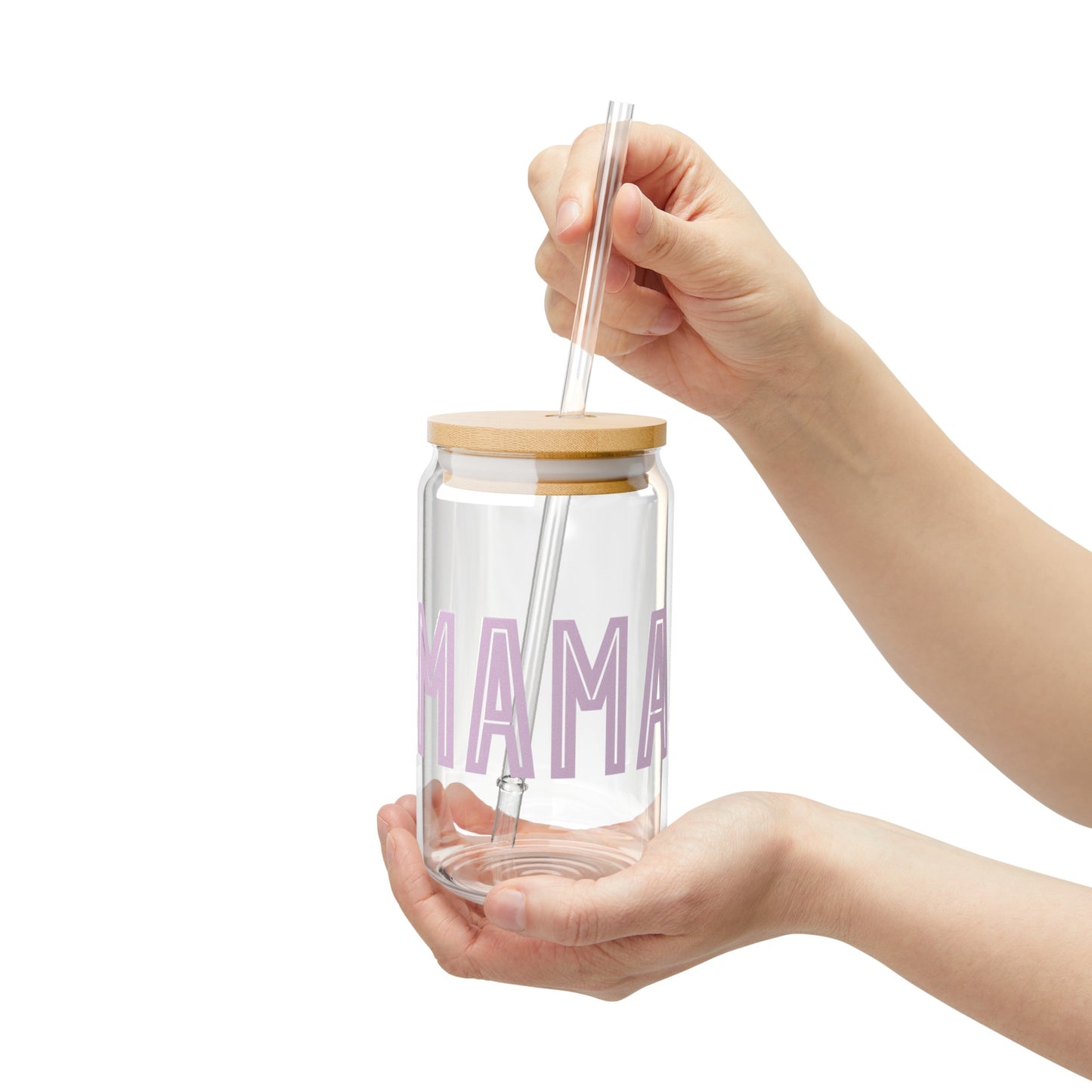 Minimalist MAMA Iced Coffee Glass Can Tumbler with Bamboo Lid and Straw