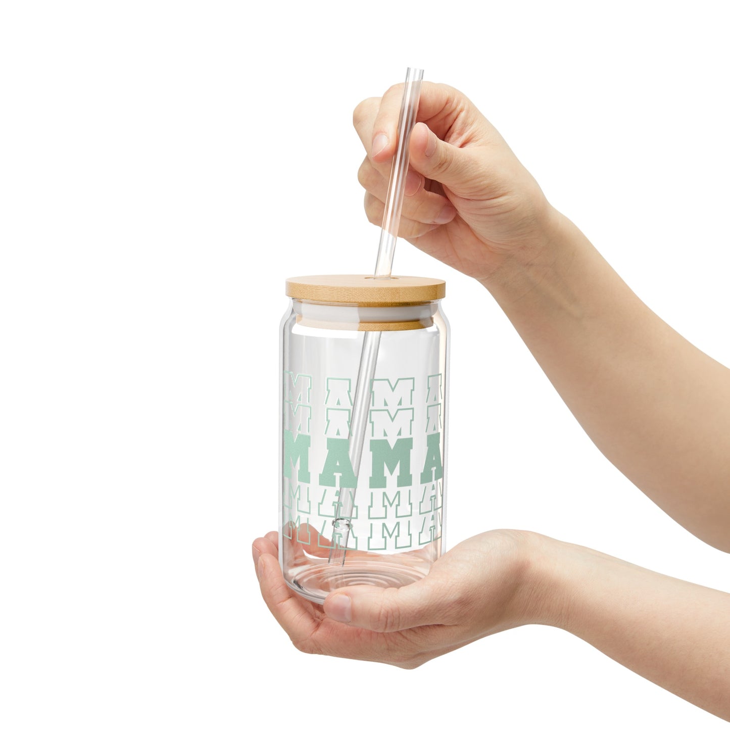 MAMA Iced Coffee Glass Can Tumbler with Bamboo Lid and Straw